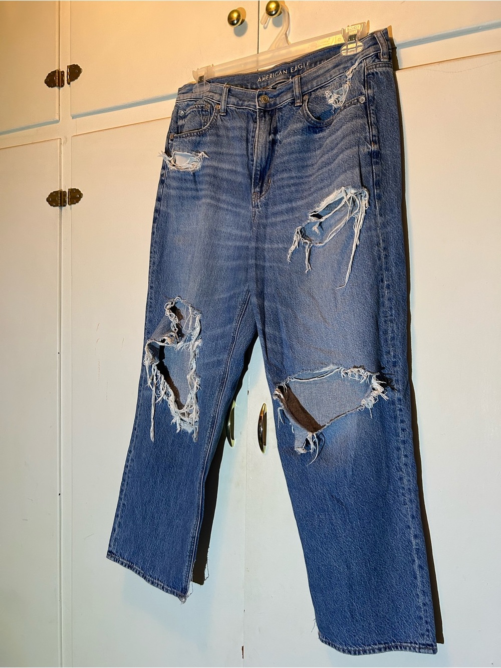 American Eagle Outfitters Distressed Super High-Rise Baggy Straight Jeans